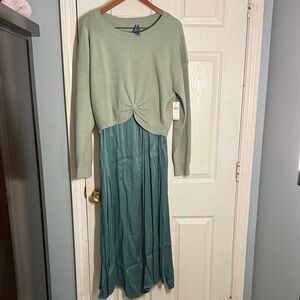 NWT Anthropologie Sage Green Sweater with Teal Underlayer